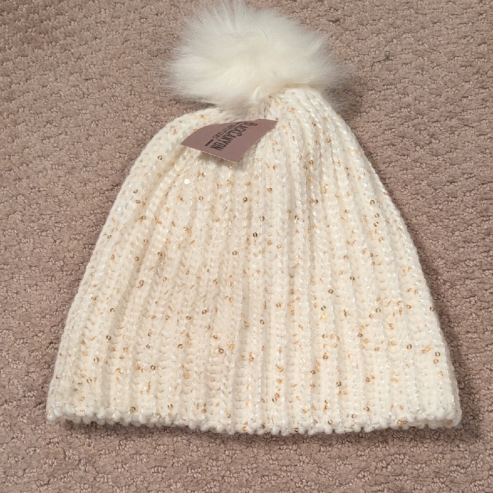 Chic Kids Sequin White And Gold Beanie with Pom Pom NWT